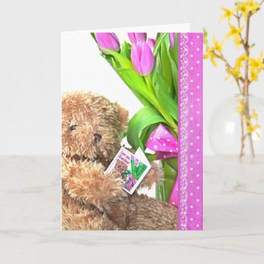 Grootmoeders verjaardag Teddy Bear Kaart (Gele Bloem)