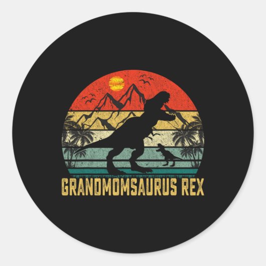 grootmomsaurus leuk familie kerst moeder ronde sticker (Voorkant)