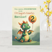Grootneef 2e verjaardag Schattigee Dragon Balloon Kaart (Gele Bloem)