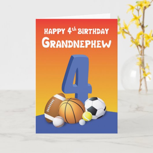 Grootneef 4e verjaardag sport ballen kaart (Gele Bloem)