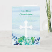 Grootneefje Blauwgroen Blauwe Bloemen met Cross Ea Feestdagen Kaart (Voorkant)