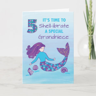 Grootnicht 5e verjaardag Sparkly look Mermaid Kaart