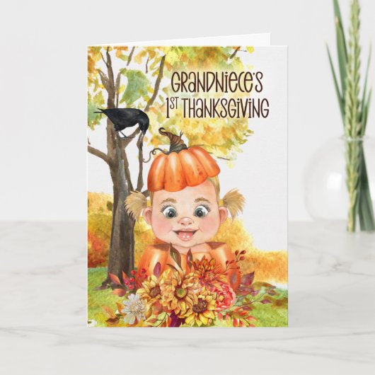 Grootnichtkinderen van de eerste Thanksgiving Baby Feestdagen Kaart (Voorkant)