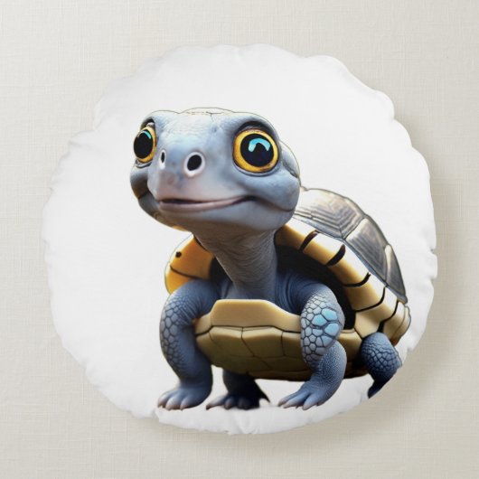 Grootogige Babyschildpad Rond Kussen (Voorkant)