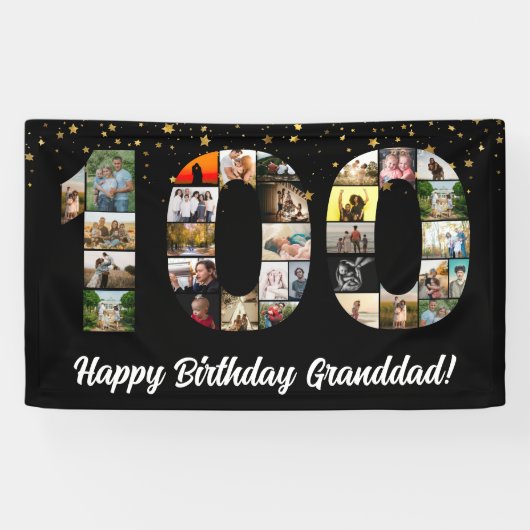 grootouder 100e verjaardag Foto Collage honderdste Spandoek (Horizontaal)