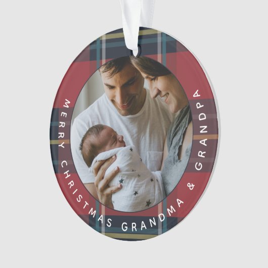 Grootouder Custom 2-foto Plaid Vakantie Kerstmis Ornament (voorkant)