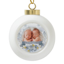 Grootouder Eerste Kerstmis Blauw Gold Floral Foto