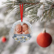 Grootouder Eerste Kerstmis Blauw Gold Floral Foto