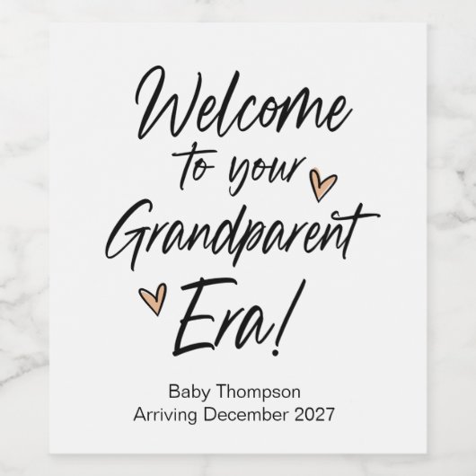 Grootouder Era Club Baby Zwangerschapsaankondiging Wijn Etiket (Enkel label)