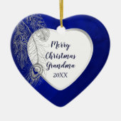 Grootouder Silver Feather Blue Heart Kerstmis Keramisch Ornament (Voorkant)