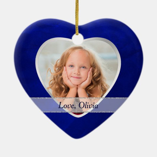 Grootouder Silver Feather Blue Heart Kerstmis Keramisch Ornament (Achterkant)