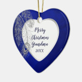 Grootouder Silver Feather Blue Heart Kerstmis Keramisch Ornament (Links)