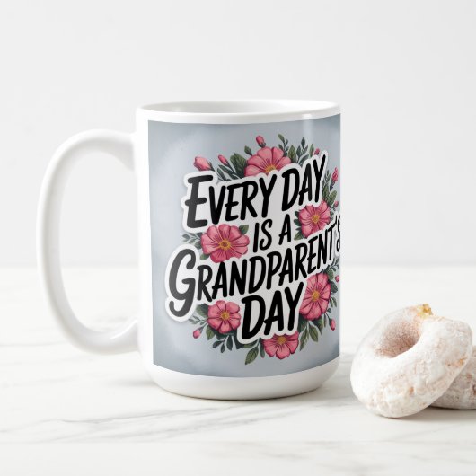 Grootouderdag Roze Bloemen Ontwerp Koffiemok (Met donut)