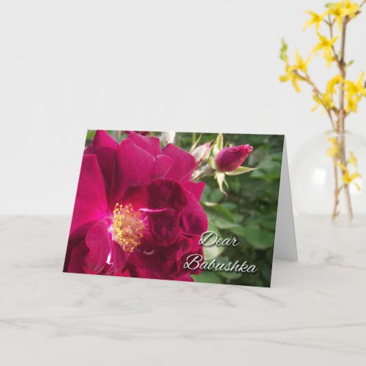 Grootouderdag voor Babushka, Red Rose en Bud Kaart (Gele Bloem)
