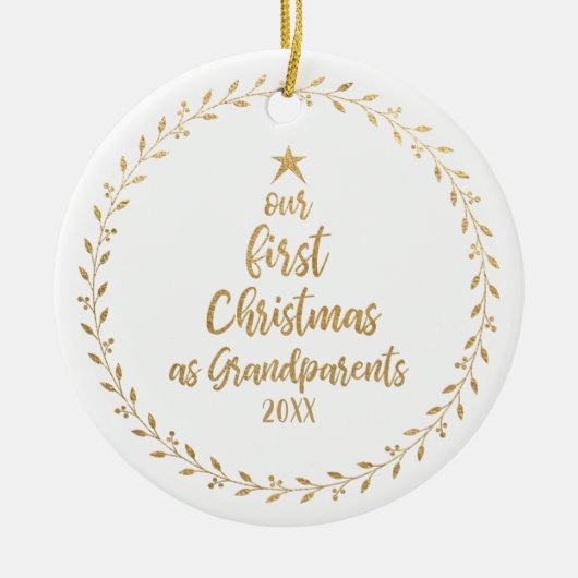 Grootouderfoto voor eerste kerstfeest keramisch ornament (Voorkant)