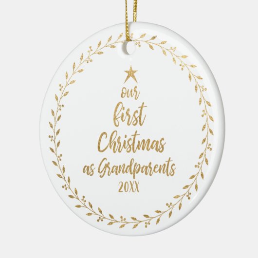 Grootouderfoto voor eerste kerstfeest keramisch ornament (Links)