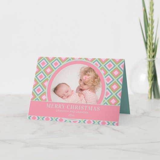 Grootouderfotografie van roze blauw met Kerstmis Feestdagen Kaart (Voorkant)
