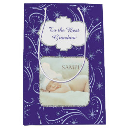 Grootouderfotosjabloon met blauw kerstrondje medium cadeauzakje