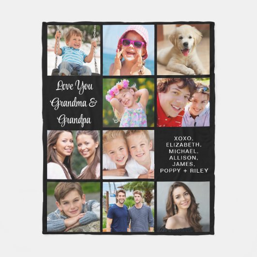 Grootouders 10 Foto Collage Black Fleece Deken (Voorkant)