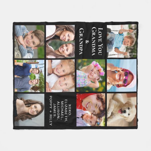 Grootouders 10 Foto Collage Black Fleece Deken (Voorkant (Horizontaal))