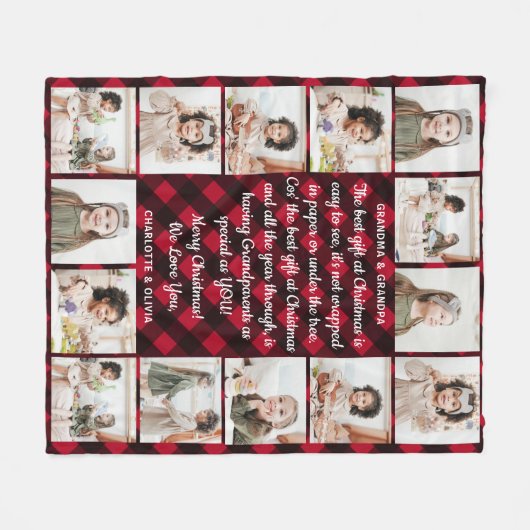 Grootouders 14 Foto Red Buffalo met kerstmis Fleece Deken (Voorkant (Horizontaal))