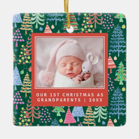 Grootouders 1 kerstbomen Foto groen Keramisch Ornament (Voorkant)