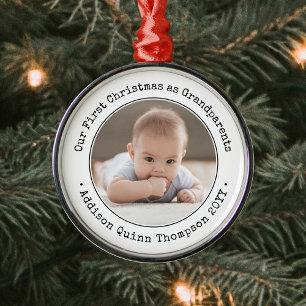 Grootouders 1 Kerstmis Baby Foto zwart White Metalen Ornament