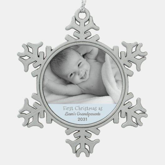 Grootouders 1 Kerstmis Persoonlijke foto Tin Sneeuwvlok Ornament (Voorkant)