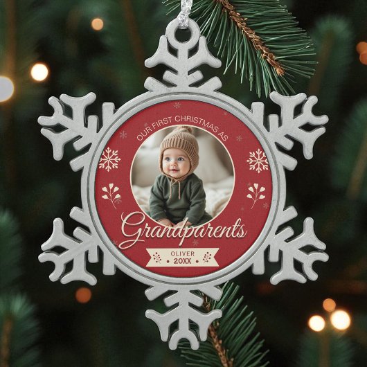 Grootouders 1e eerste kerstfoto tin sneeuwvlok ornament