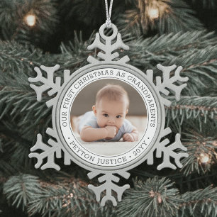 Grootouders 1e Kerst Baby Foto Modern Tin Sneeuwvlok Ornament