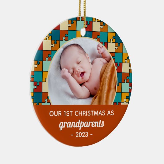 Grootouders 1e Kerst Puzzel Foto Keramisch Ornament (Rechts)