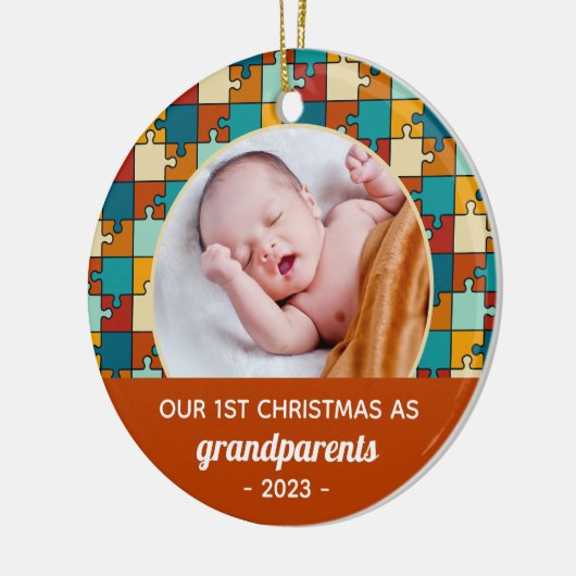 Grootouders 1e Kerst Puzzel Foto Keramisch Ornament (Links)