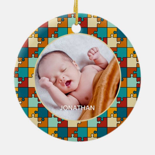 Grootouders 1e Kerst  Puzzel Foto Keramisch Ornament (Achterkant)