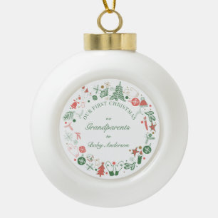 Grootouders 1e kerstboom handschoenenpatroon keramische bal ornament