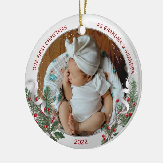 Grootouders 1e kerstdag Classic Silver Lijst Keramisch Ornament (Links)