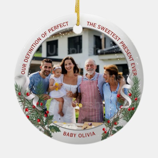 Grootouders 1e kerstdag Classic Silver Lijst Keramisch Ornament (Achterkant)