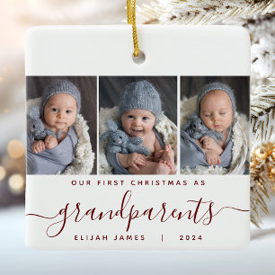 Grootouders 1e Kerstmis 3 Foto Bourgondië Script Keramisch Ornament