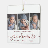 Grootouders 1e Kerstmis 3 Foto Bourgondië Script Keramisch Ornament (Links)
