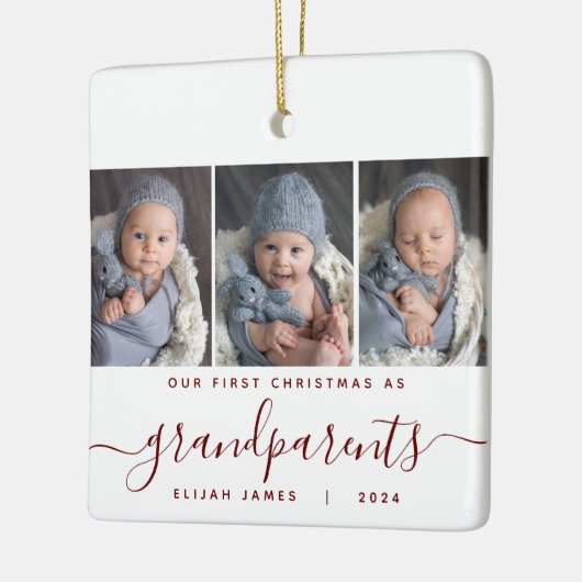 Grootouders 1e Kerstmis 3 Foto Bourgondië Script Keramisch Ornament (Links)
