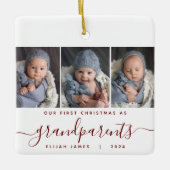 Grootouders 1e Kerstmis 3 Foto Bourgondië Script Keramisch Ornament (Voorkant)