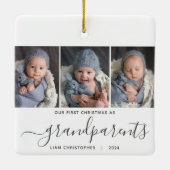 Grootouders 1e Kerstmis 3 Foto Grijs Script Keramisch Ornament (Achterkant)