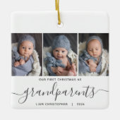 Grootouders 1e Kerstmis 3 Foto Grijs Script Keramisch Ornament (Voorkant)