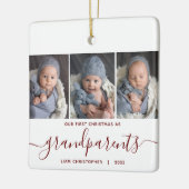 Grootouders 1e Kerstmis 3 Foto Rood Script Keramisch Ornament (Links)