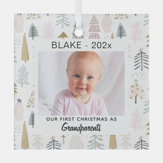 Grootouders 1e Kerstmis, Baby Foto Keepsake Glas Ornament (Voorkant)