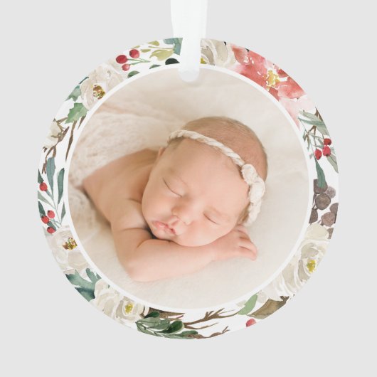 Grootouders 1e Kerstmis Geometric Floral Foto Ornament (achterkant)