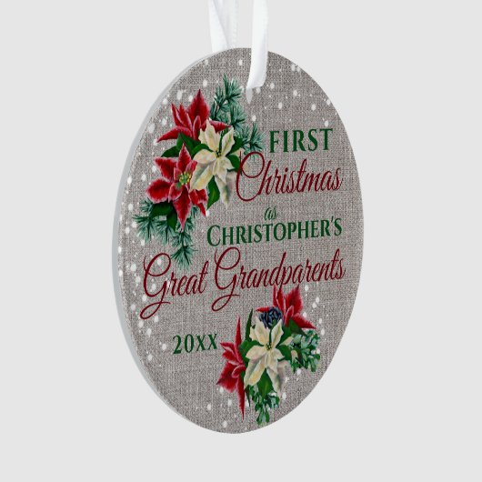 Grootouders 1e Kerstmis Poinsettia Burlap Ornament (voorkant)