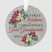 Grootouders 1e Kerstmis Poinsettia Burlap Ornament (voorkant)