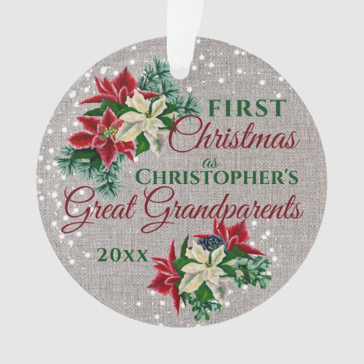 Grootouders 1e Kerstmis Poinsettia Burlap Ornament (voorkant)