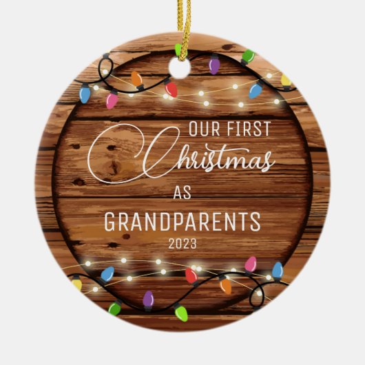 Grootouders 1e Kerstmis Rustiek Licht Foto Keramisch Ornament (Voorkant)