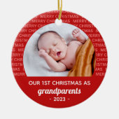Grootouder's 1st Christmas Script Lijst Foto Keramisch Ornament (Voorkant)